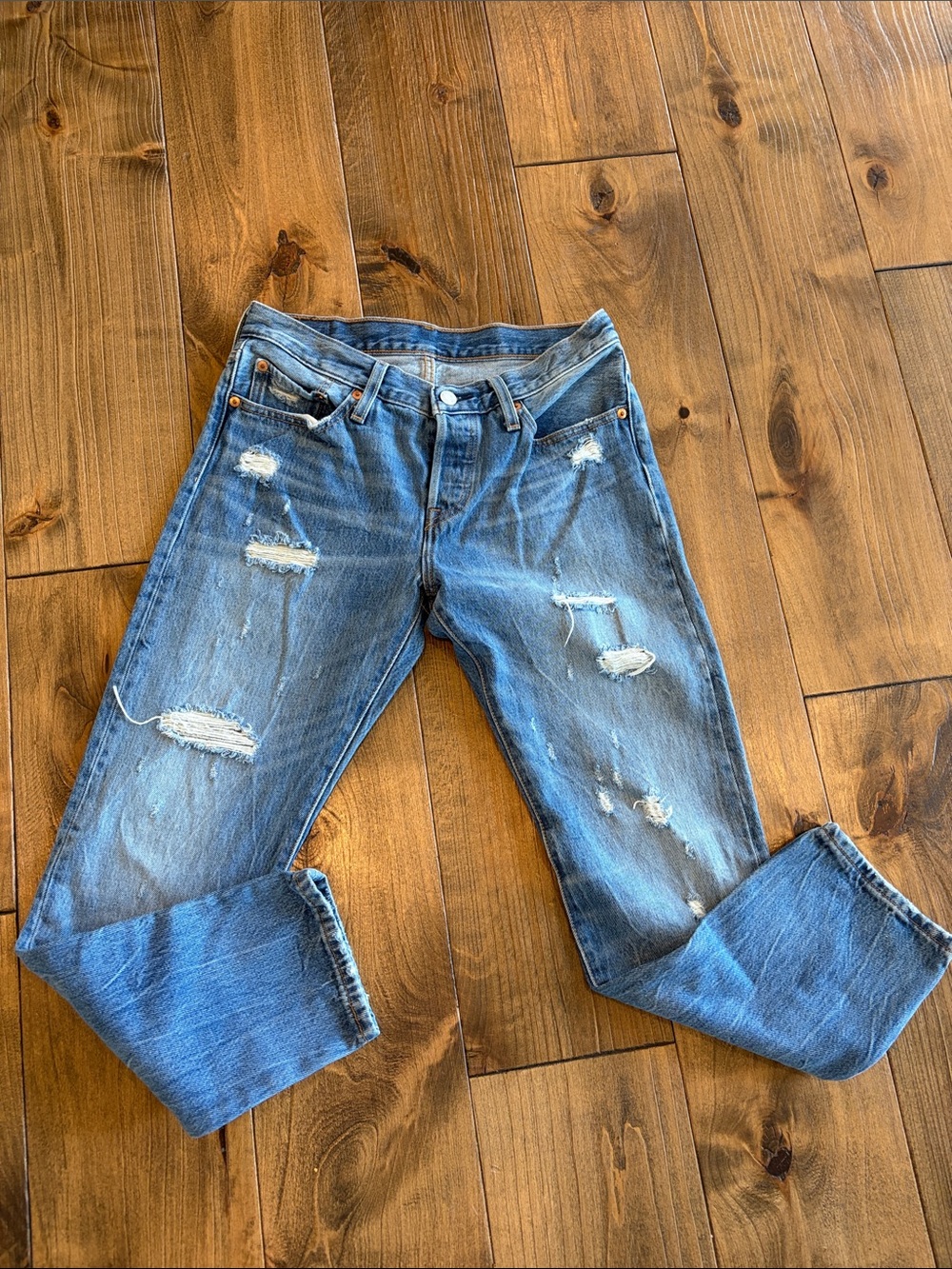 Levi's Light Blue Distressed Boyfriend Jeans